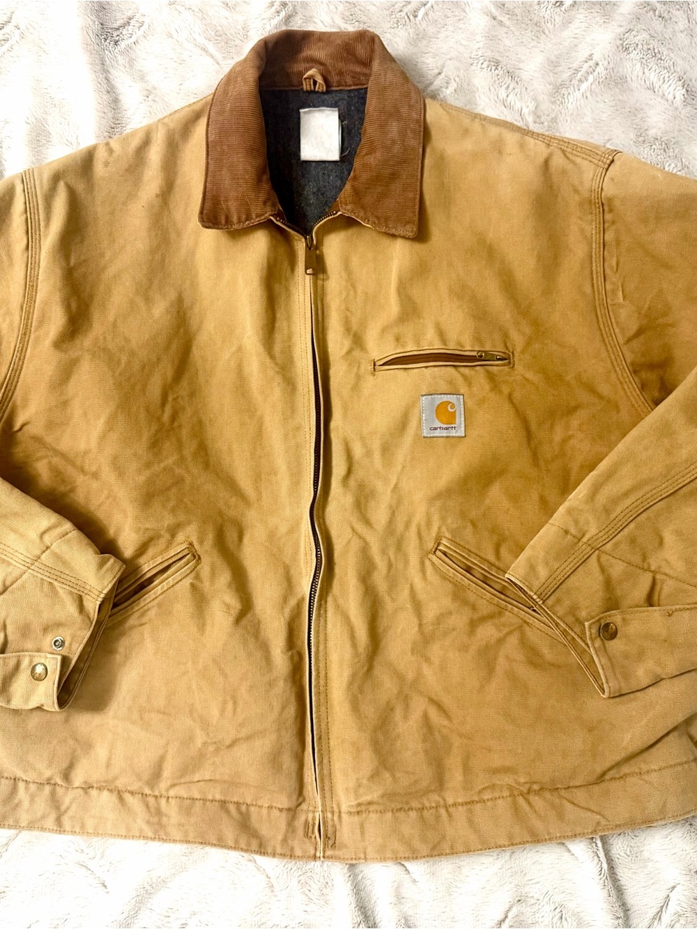 Vintage 90s Carhartt Detroit Jacket 6BLJ Brown Blanket Lined Canvas Boxy L